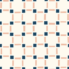 Hand-Drawn Blue and Pink Geometric Checks Vector Seamless Pattern. Modern Retro Palyful Print. Organic Square Shapes - 639704804