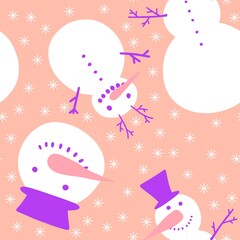 Christmas cartoon snowman seamless ice and hat and carrot pattern for wrapping paper and fabrics and kids