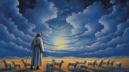 Good Shepherd. Concept watercolorn inspired by Psalm 23 , generative ai - obrazy, fototapety, plakaty