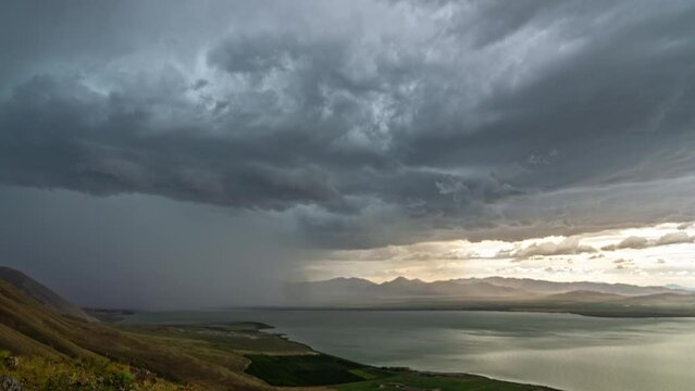 Time lapse of rainstorm blowing in to Utah Lake during summer monsoon in Utah.