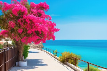 Beautiful resort promenade with blooming colorful flower
