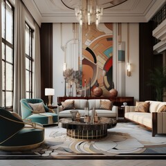Art deco style interior design of modern living room