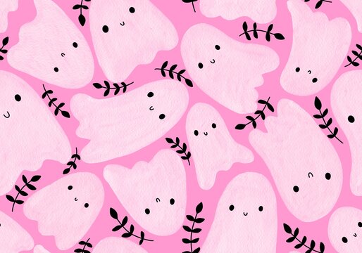 Halloween ghost seamless cartoon pattern for wrapping paper and fabrics and linens and kids clothes print