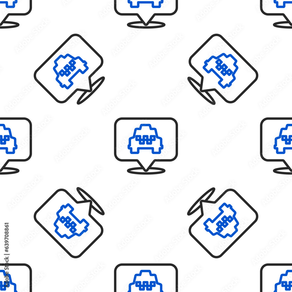 Poster Line Map pointer with taxi icon isolated seamless pattern on white background. Location symbol. Colorful outline concept. Vector