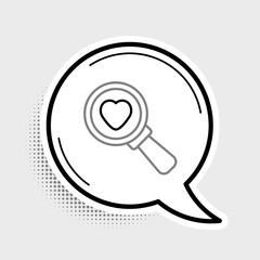 Line Search heart and love icon isolated on grey background. Magnifying glass with heart inside. Colorful outline concept. Vector