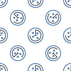 Line Radar with targets on monitor in searching icon isolated seamless pattern on white background. Search system. Navy sonar. Colorful outline concept. Vector