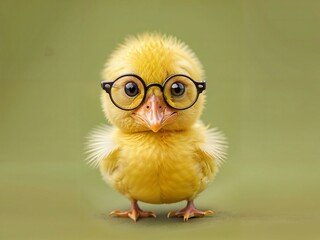 Cute yellow duckling for branding my fashion brand with round spectacles