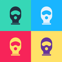 Pop art Balaclava icon isolated on color background. A piece of clothing for winter sports or a mask for a criminal or a thief. Vector