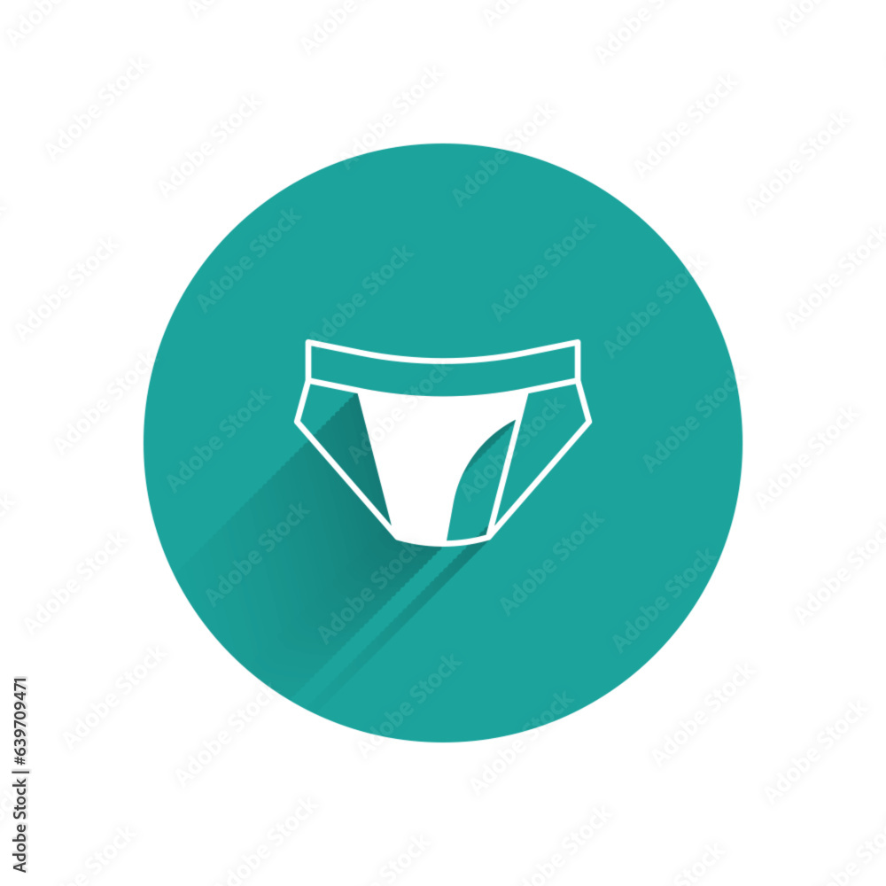 Wall mural white men underpants icon isolated with long shadow background. man underwear. green circle button. 