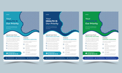 Medical Flyer Corporate Healthcare Modern design  green blue color simple design template for print 