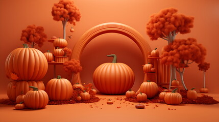 an orange pumpkin on an orange background. Ai generative