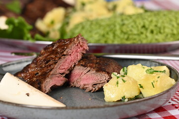 roasted filet mignon grilled with herb rice potatoes with olive oil and barbecue seasonings