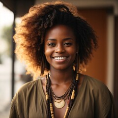 A beautiful black african woman smiling