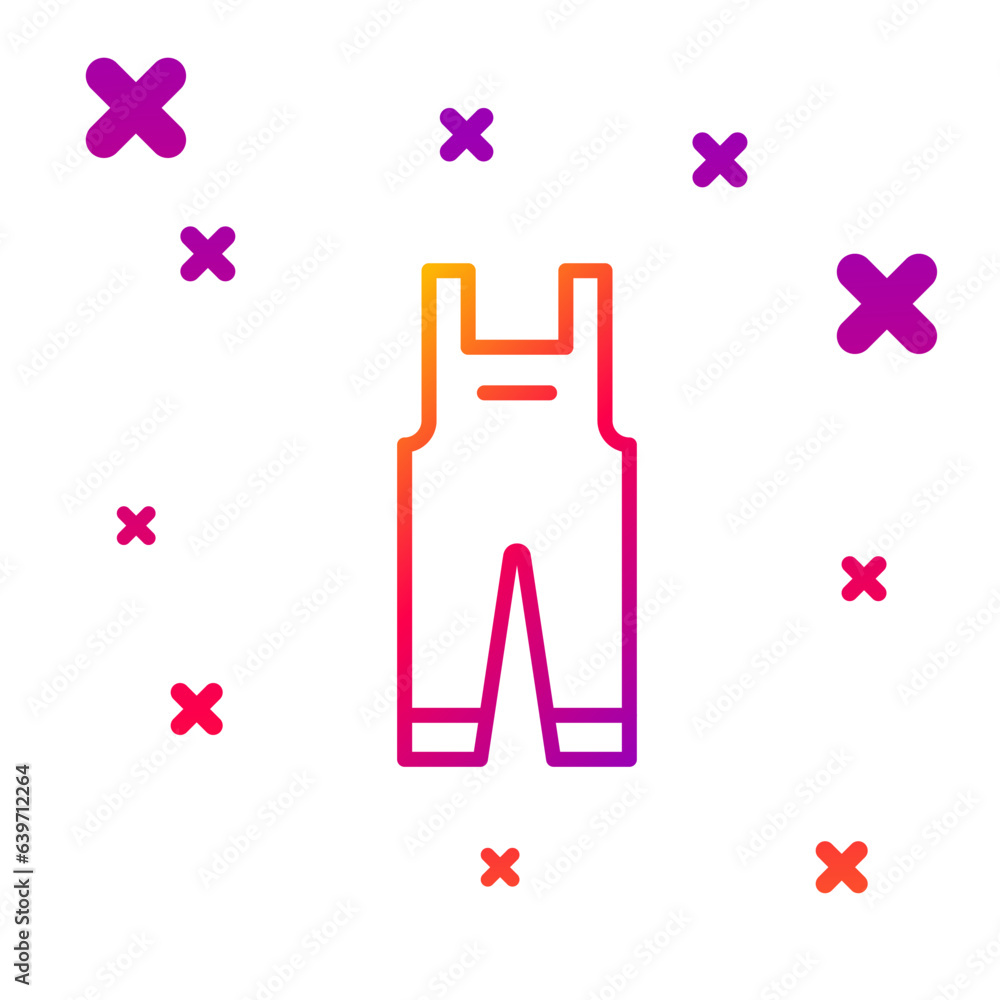 Poster color line work overalls icon isolated on white background. gradient random dynamic shapes. vector