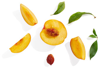 Nectarine slice on white background