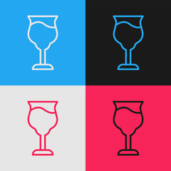 Pop art line Wine glass icon isolated on color background. Wineglass sign. Vector