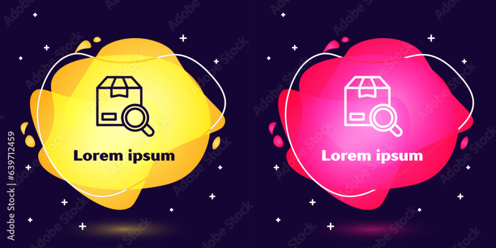 Poster set line search package icon isolated on blue background. parcel tracking symbol. magnifying glass a