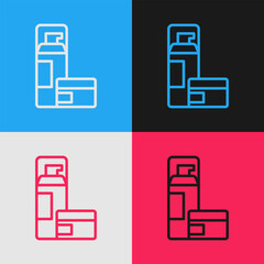 Pop art line Shaving gel foam icon isolated on color background. Shaving cream. Vector