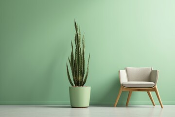 Minimalism interior design with cactus. Generated AI.