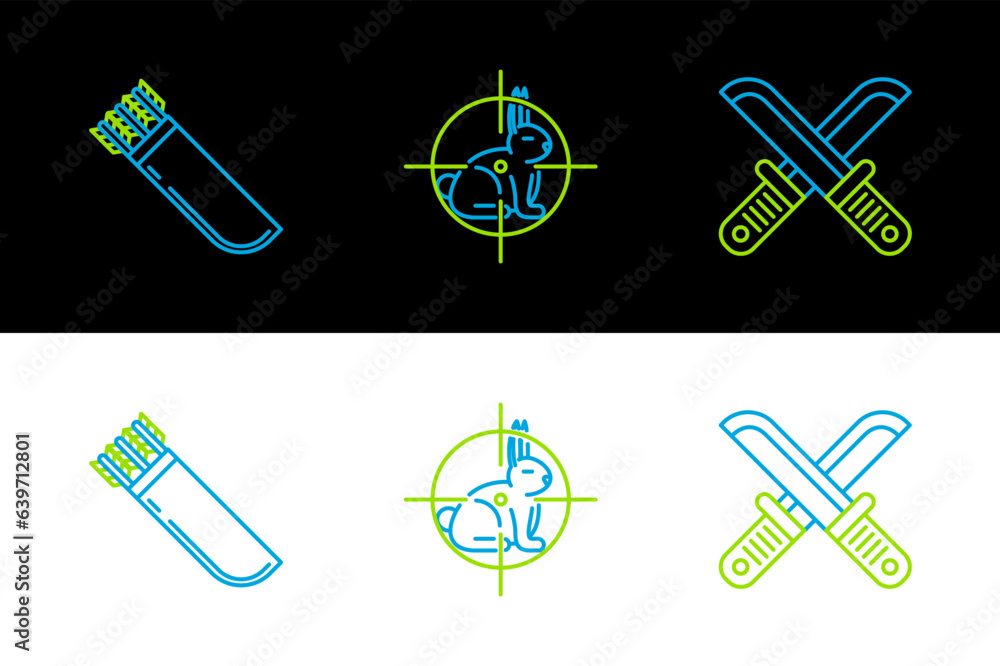 Canvas Prints set line crossed hunter knife, quiver with arrows and hunt on rabbit crosshairs icon. vector