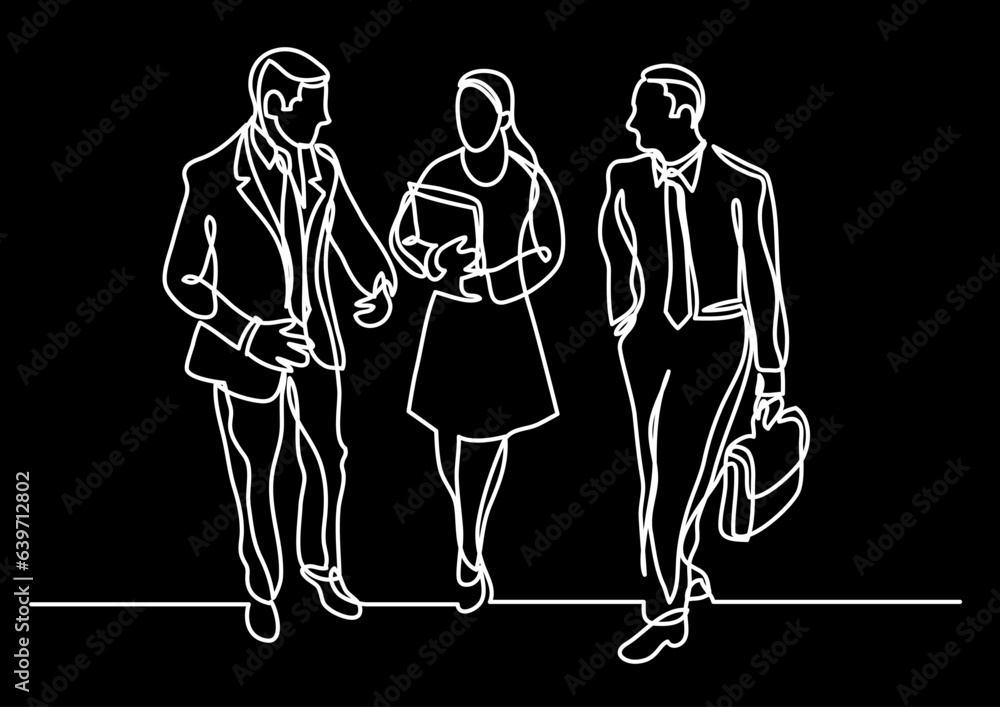 Poster continuous line drawing vector illustration with fully editable stroke of business team as a concept