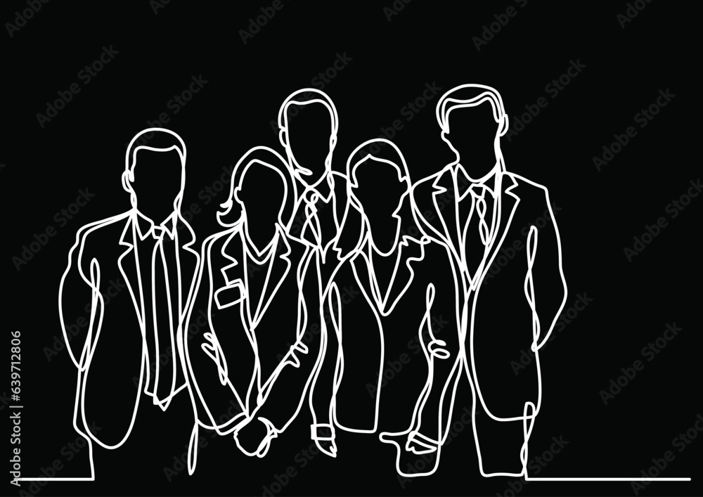 Poster continuous line drawing vector illustration with fully editable stroke of business team as a concept