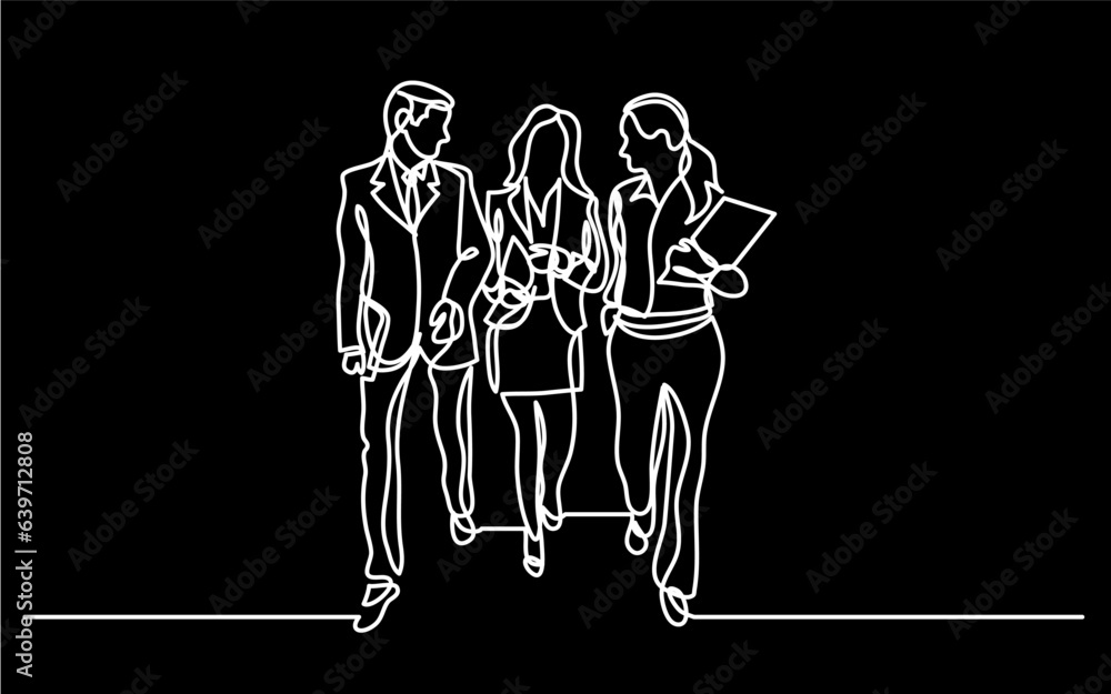 Poster continuous line drawing vector illustration with fully editable stroke of business team as a concept
