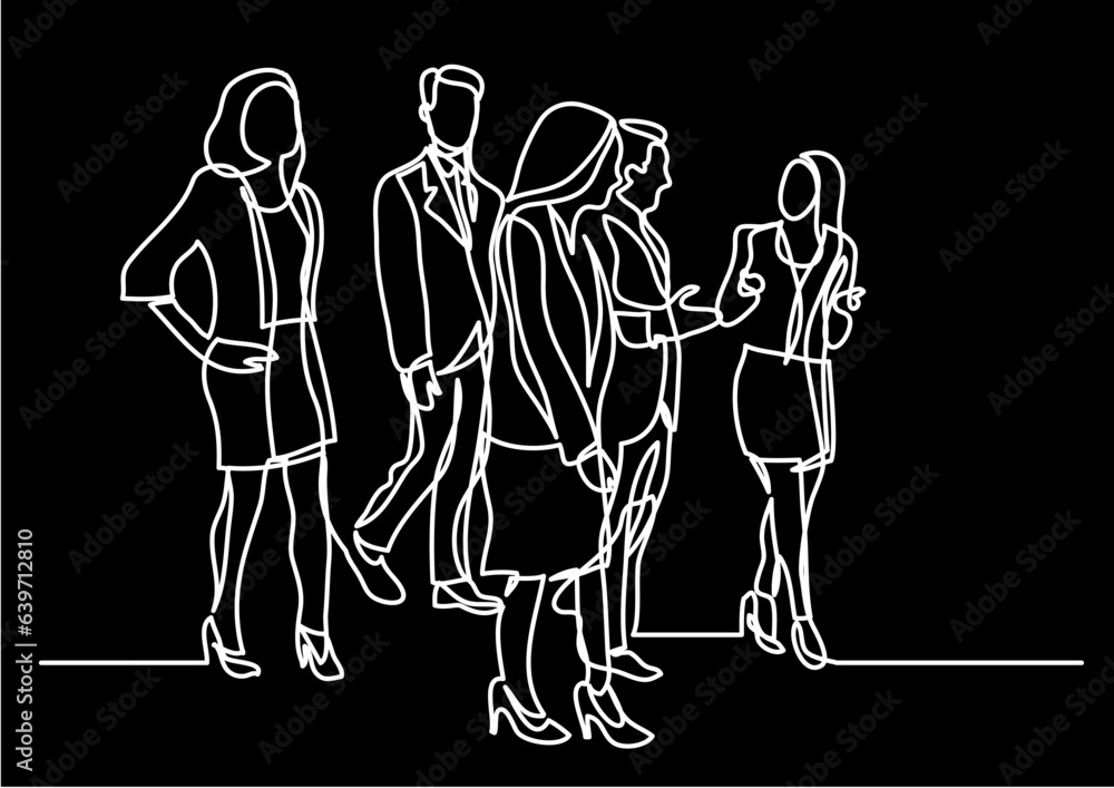 Poster continuous line drawing vector illustration with fully editable stroke of business team as a concept
