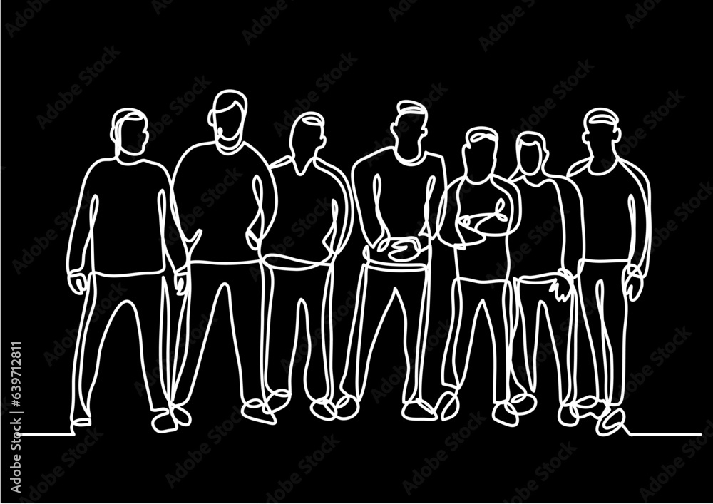 Poster continuous line drawing vector illustration with fully editable stroke of business team as a concept