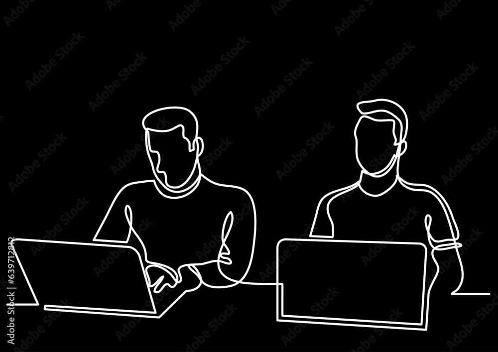 Poster continuous line drawing vector illustration with fully editable stroke of business team as a concept