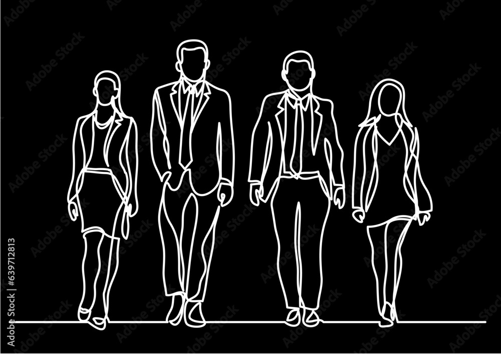 Poster continuous line drawing vector illustration with fully editable stroke of business team as a concept