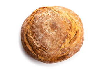 Round wRound wheat bread with cracked crust. Isolate on white backgroundheat bread with cracked...