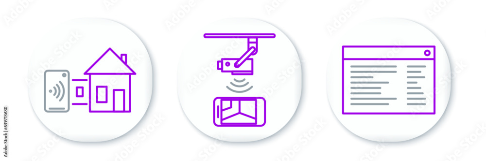 Aufkleber set line software, web developer programming code, smart home and wireless controlling cctv security