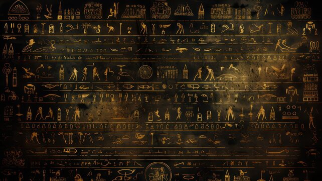 Ancient Egyptian hieroglyphs on ancient background created with Generative AI © mg photo