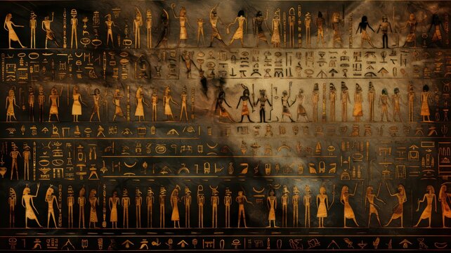 Ancient Egyptian hieroglyphs on ancient background created with Generative AI © mg photo