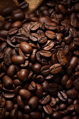 Ripe coffee beans close up..