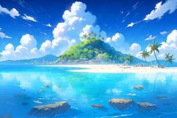 Beautiful paradise island with beach and sea generative ai - obrazy, fototapety, plakaty