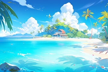 Beautiful paradise island with beach and sea generative ai