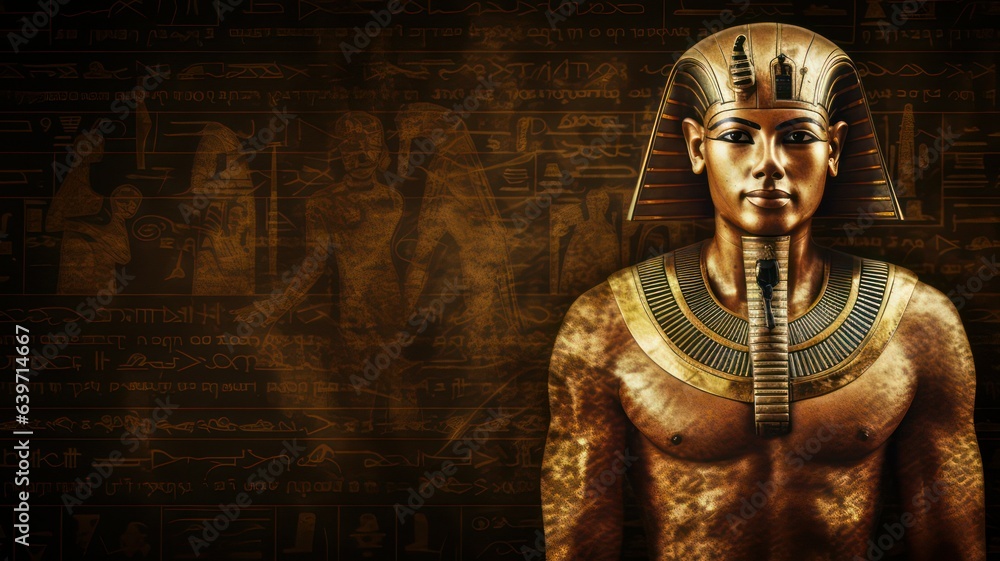 Wall mural egyptian mummy on the background of ancient egyptian hieroglyphs created with generative ai