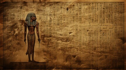 Egyptian mummy on the background of ancient Egyptian hieroglyphs created with Generative AI