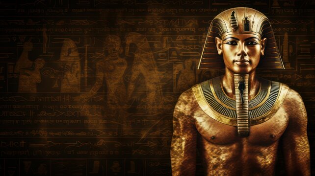 Egyptian mummy on the background of ancient Egyptian hieroglyphs created with Generative AI