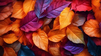 Poster Photo of colorful fallen leaves covering the ground in a vibrant autumn display © mattegg