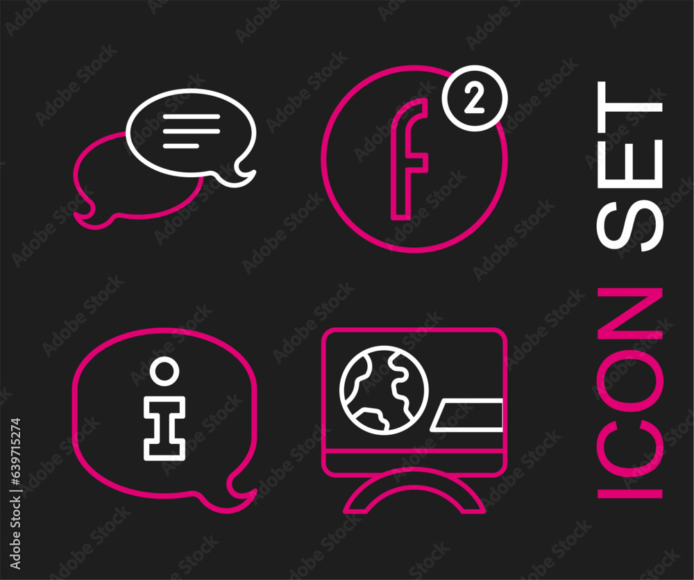 Poster set line breaking news, information, create account and speech bubble chat icon. vector