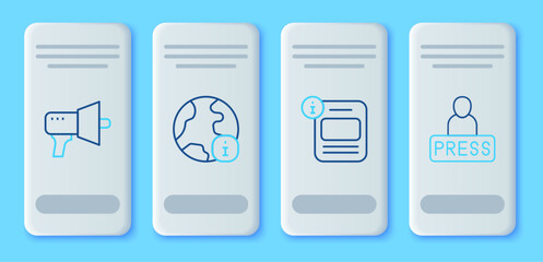 Set line World news, Information, Megaphone and Journalist icon. Vector