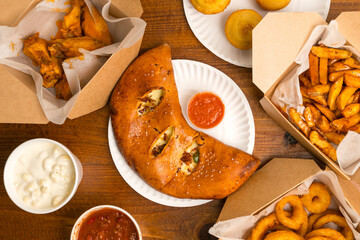 Fast food flat lay composition