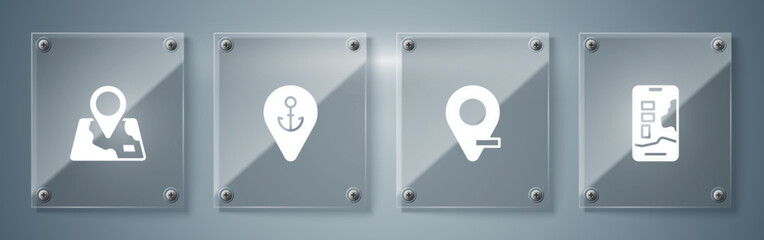 Set City map navigation, Location, with anchor and Folded location marker. Square glass panels. Vector