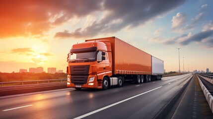 truck on the highway with Global business logistics import export background