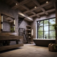 Rustic interior design of modern bathroom