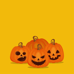 Happy Halloween jack pumpkins isolated on yellow background/ vector illustration