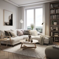  Scandinavian apartment. Interior design of modern living room